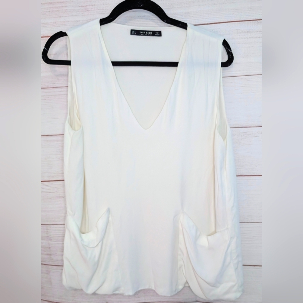 Euc Zara  White Sleeveless Top Size Large